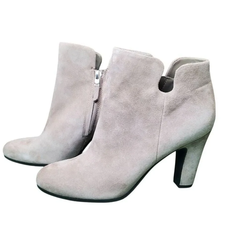 Sam Edelman Shelby Taupe Suede Ankle Booties Sz 9 Block Heel Zip NEW w/ Box
